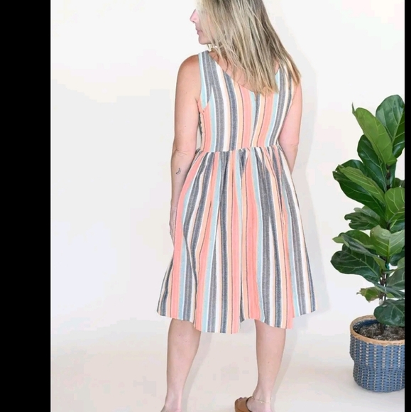 Saint Geraldine, Ivy Dress- Monaco Stripe, Tangerine/Grey/Cream/Light Teal,Small - Picture 16 of 16